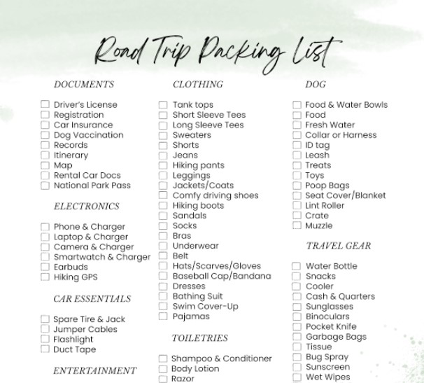 Road Trip Packing List